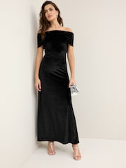 Black Bardot Velvet Maxi Dress - Image 1 of 5
