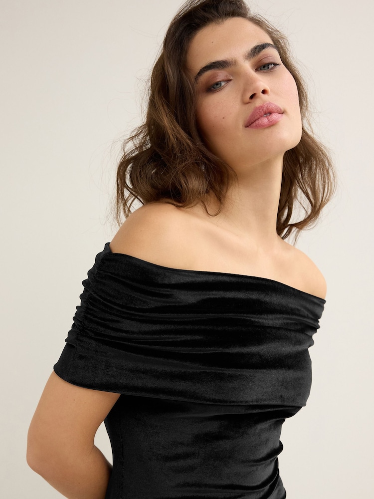 Noir - Robe longue en velours Bardot - Image 3 of 5