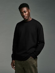 Black Relaxed Fit Long Sleeve Heavyweight 100% Cotton T-Shirt - Image 1 of 7