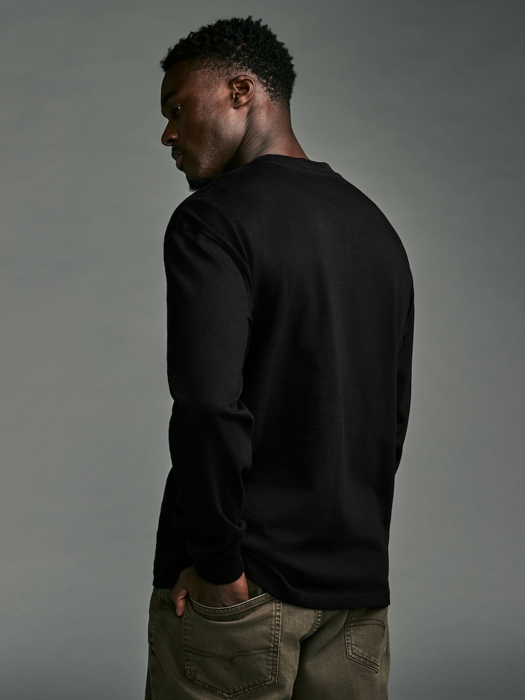 Black Relaxed Fit Long Sleeve Heavyweight 100% Cotton T-Shirt - Image 2 of 7