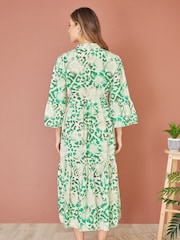 Yumi Green Animal Print Broderie Anglaise 100% Cotton Midi Shirt Dress - Image 4 of 5