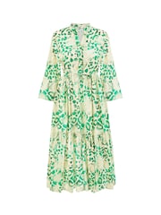 Yumi Green Animal Print Broderie Anglaise 100% Cotton Midi Shirt Dress - Image 5 of 5