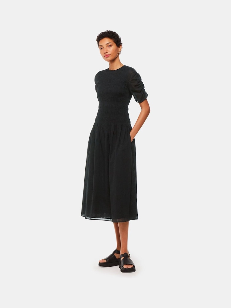 Whistles Black 100% Cotton Smocked Avery Dress - Image 1 of 5