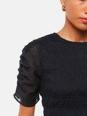 Whistles Black 100% Cotton Smocked Avery Dress - Image 3 of 5