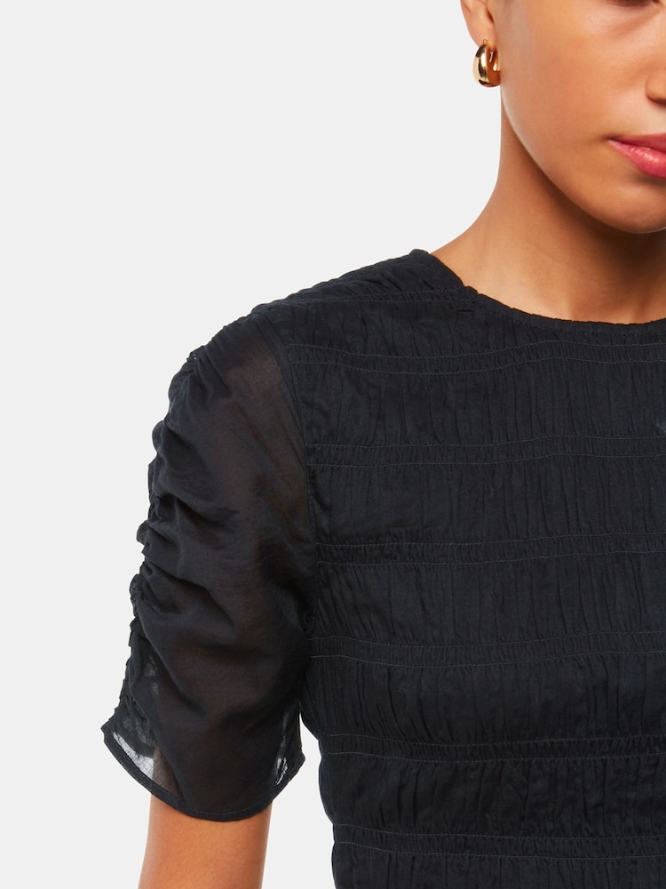 Whistles Black 100% Cotton Smocked Avery Dress - Image 3 of 5