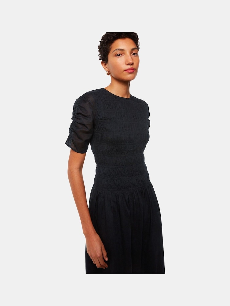 Whistles Black 100% Cotton Smocked Avery Dress - Image 4 of 5