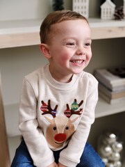 JoJo Maman Bébé Natural Reindeer Appliqué Sweatshirt - Image 1 of 5