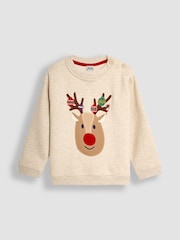 JoJo Maman Bébé Natural Reindeer Appliqué Sweatshirt - Image 3 of 5