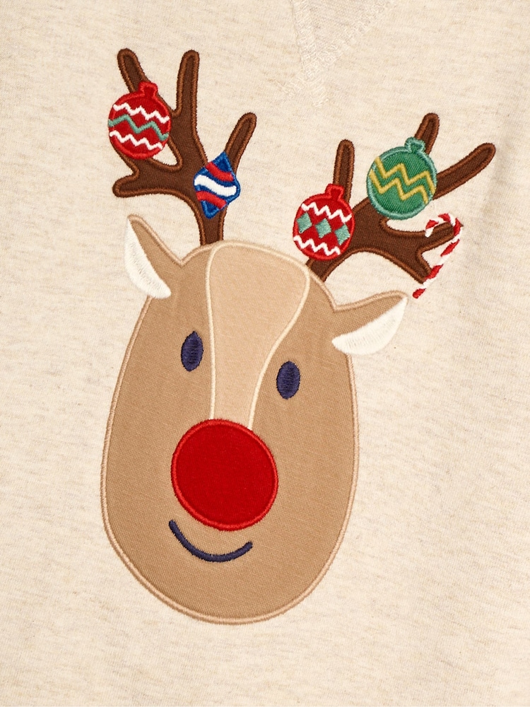 JoJo Maman Bébé Natural Reindeer Appliqué Sweatshirt - Image 5 of 5