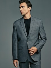 Grey Regular Fit Check Wool Blend Suit Jacket - Image 1 of 2