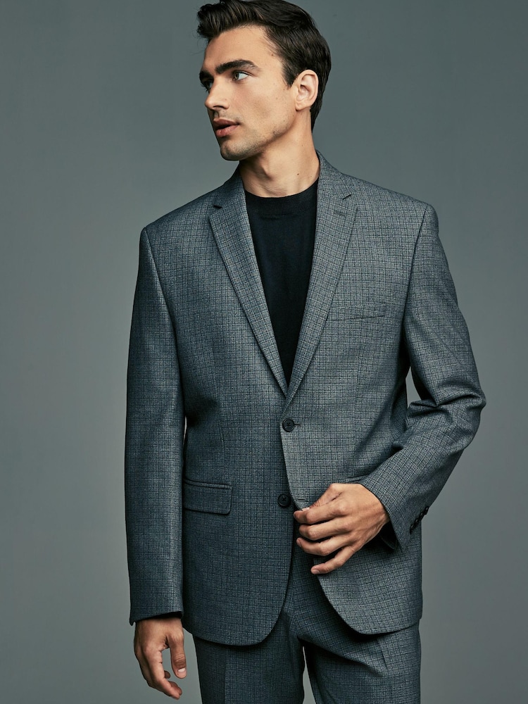 Grey Regular Fit Check Wool Blend Suit Jacket - Image 1 of 2
