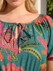 Roman Green Curve Floral Shirred Waist Midi Dress - Image 4 of 4