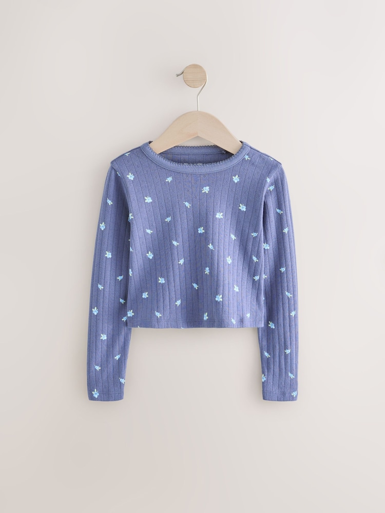 Blue Pointelle Floral 100% Cotton Pyjamas - Image 2 of 3