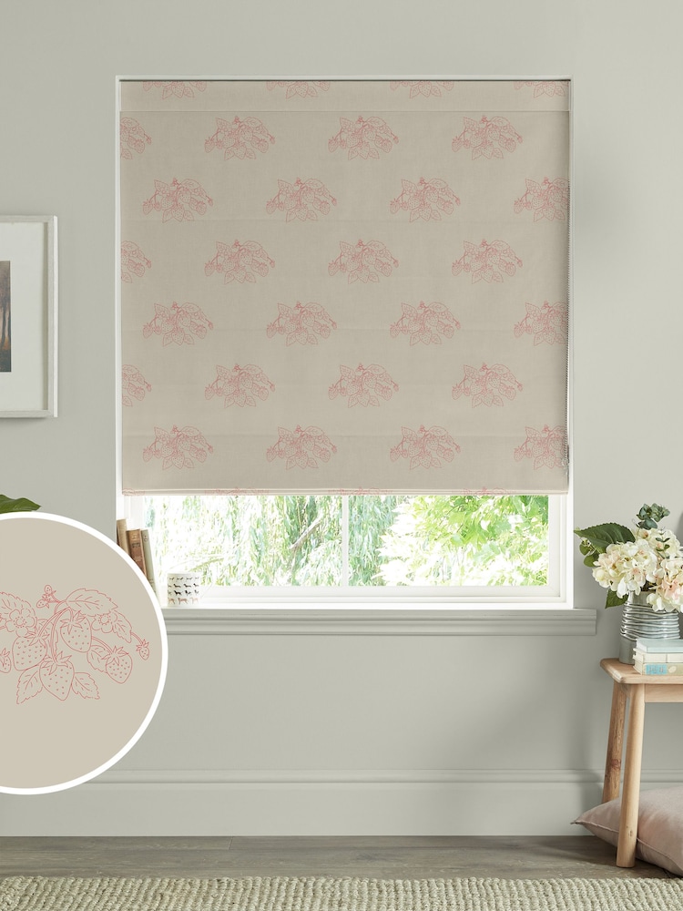 Sophie Allport Pink Red Vector Strawberry Made to Measure 100% Cotton Roman Blinds - Image 1 of 6