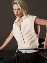 Белый/светло-бежевый - Воротник Button Up без рукава Вязаная куртка - Image 5 of 7