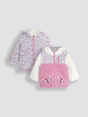 JoJo Maman Bébé Pink Butterfly Reversible Hooded Teddy Fleece - Image 1 of 7