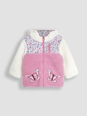 JoJo Maman Bébé Pink Butterfly Reversible Hooded Teddy Fleece - Image 2 of 7
