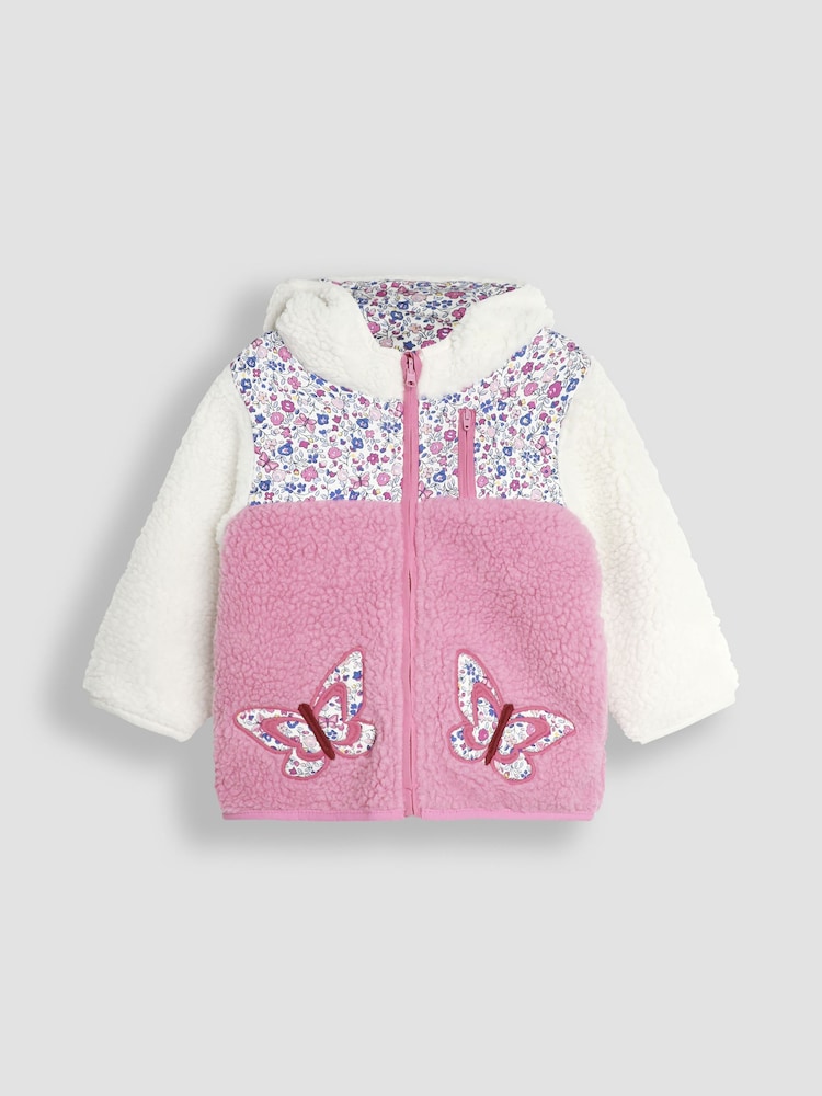 JoJo Maman Bébé Pink Butterfly Reversible Hooded Teddy Fleece - Image 2 of 7