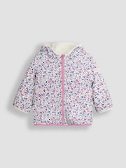 JoJo Maman Bébé Pink Butterfly Reversible Hooded Teddy Fleece - Image 4 of 7