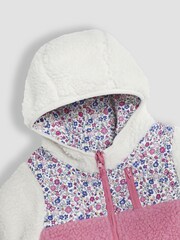 JoJo Maman Bébé Pink Butterfly Reversible Hooded Teddy Fleece - Image 6 of 7
