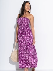 Mancha roxa - Vestido maxi de praia em tecido com corpete franzido sem alças Pour Moi - Imagem 1 de 4