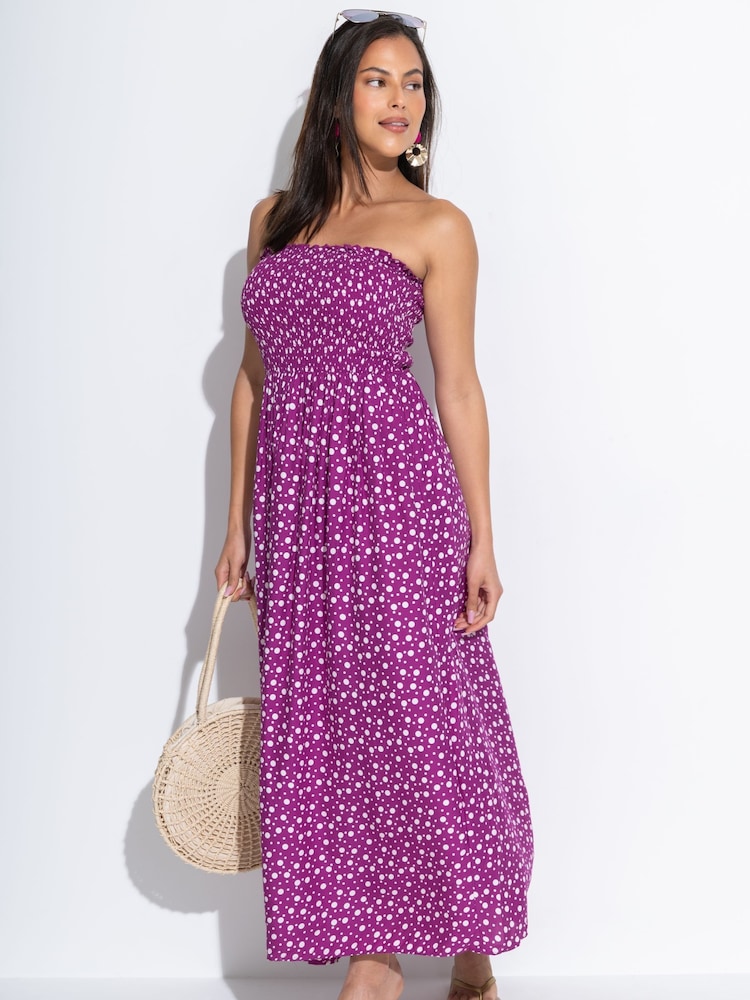 Mancha roxa - Vestido maxi de praia em tecido com corpete franzido sem alças Pour Moi - Imagem 1 de 4