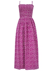 Pour Moi Purple Spot Strapless Shirred Bodice Woven Maxi Beach Dress - Image 2 of 4