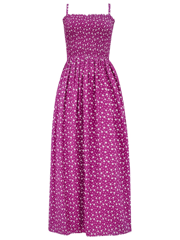 Lila gepunktet - Pour Moi Strapless Shirred Bodice Woven Maxi Beach Dress - Bild 2 von 4 Lila gepunktet - Pour Moi Strapless Shirred Bodice Woven Maxi Beach Dress - Bild 2 von 4