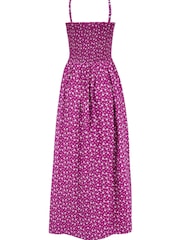 Pour Moi Purple Spot Strapless Shirred Bodice Woven Maxi Beach Dress - Image 4 of 4