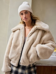 Kremowy - Faux Fur Zip Lounge Jacket - Image 5 of 10