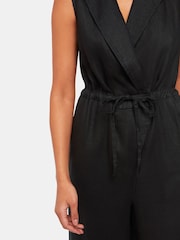 Whistles Bella Linen Wrap Black Jumpsuit - Image 3 of 5