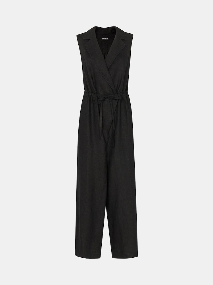 Whistles Bella Linen Wrap Black Jumpsuit - Image 5 of 5