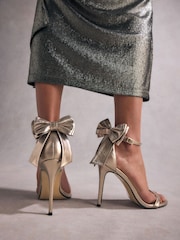 Gold Tabitha Simmons Lauren Leather Bow Back Sandals - Image 1 of 12