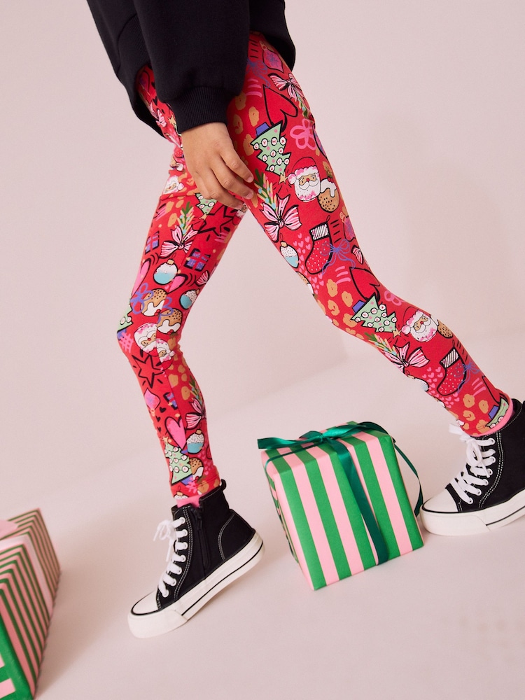 Red Christmas Printed Leggings (3-16yrs) - Image 1 of 8