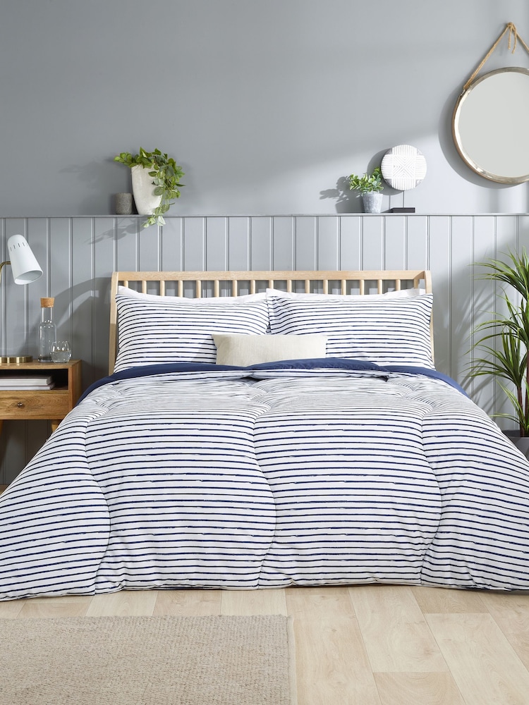 Slumberdown Navy Coverless Comfort Printed Stripe Duvet - Image 1 of 8