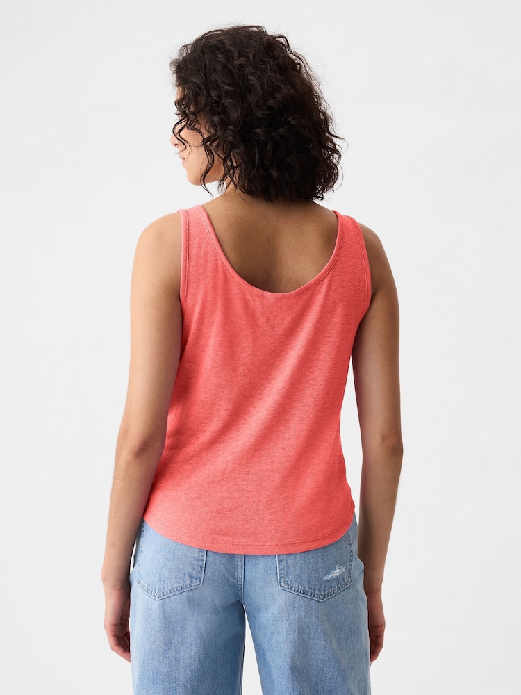 Gap Red Linen Blend Sleeveless Henley Vest Top - Image 2 of 5