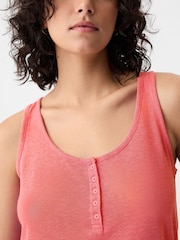 Gap Red Linen Blend Sleeveless Henley Vest Top - Image 4 of 5