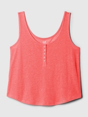 Gap Red Linen Blend Sleeveless Henley Vest Top - Image 5 of 5