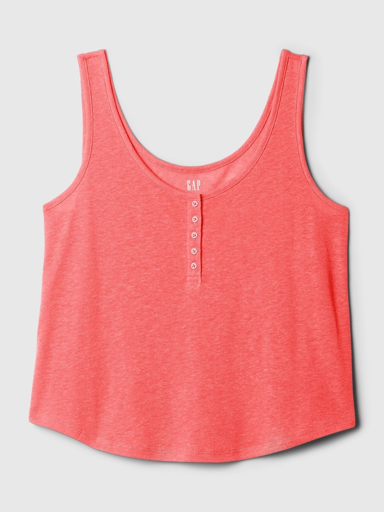 Gap Red Linen Blend Sleeveless Henley Vest Top - Image 5 of 5 Gap Red Linen Blend Sleeveless Henley Vest Top - Image 5 of 5
