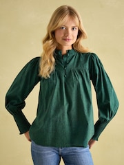 Joules Mariella Green Paisley Cotton Frill Neck Blouse - Image 1 of 8