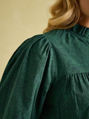 Joules Mariella Green Paisley Cotton Frill Neck Blouse - Image 7 of 8