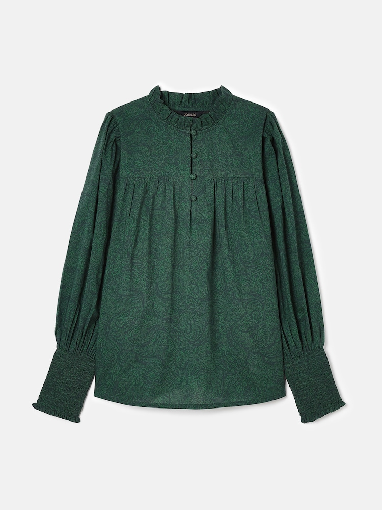 Joules Mariella Green Paisley Cotton Frill Neck Blouse - Image 8 of 8