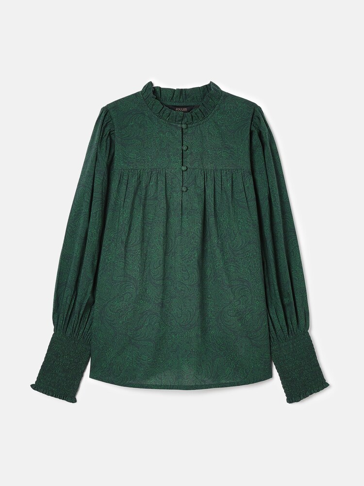 Joules Mariella Green Paisley Cotton Frill Neck Blouse - Image 8 of 8