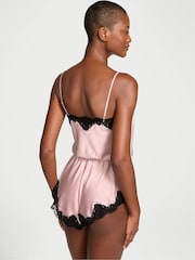 Victoria's Secret Chalk Rose Pink Satin Lace-Trim Playsuit - Image 2 of 3