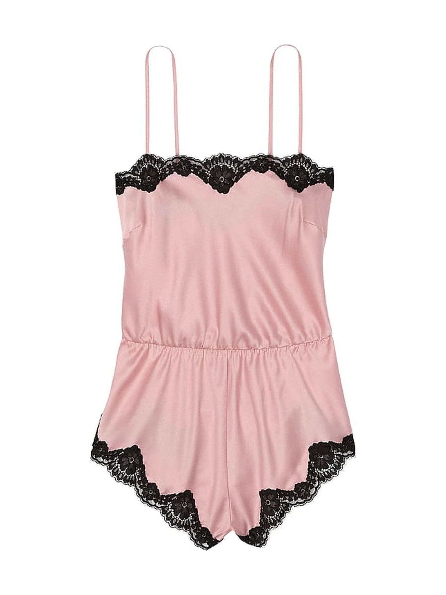 Buy Victoria s Secret Chalk Rose Pink Satin Lace Trim Playsuit from Next Luxembourg