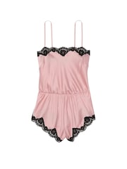 Victoria's Secret Chalk Rose Pink Satin Lace-Trim Playsuit - Image 3 of 3