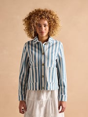 Joules Cream & Blue Stripe Denim Jacket - Image 1 of 10