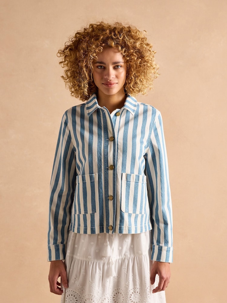 Joules Blue Stripe Denim Jacket - Image 1 of 10 Joules Blue Stripe Denim Jacket - Image 1 of 10