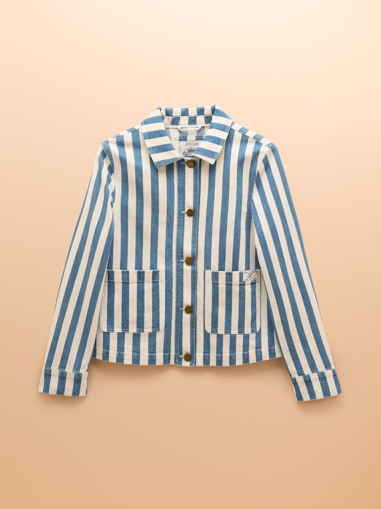 Joules Cream & Blue Stripe Denim Jacket - Image 10 of 10