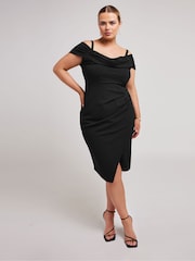 Yours Curve Black Cold Shoulder Ruched Tulip Hem Dress - Image 1 of 4